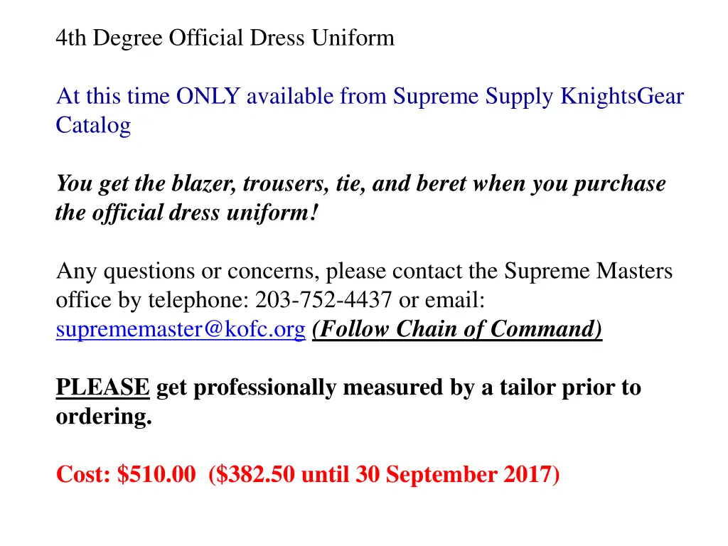 4th degree official dress uniform