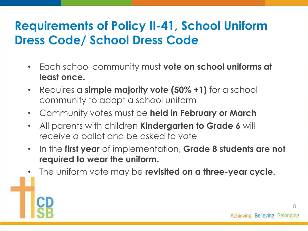 requirements of policy ii 41 school uniform dress