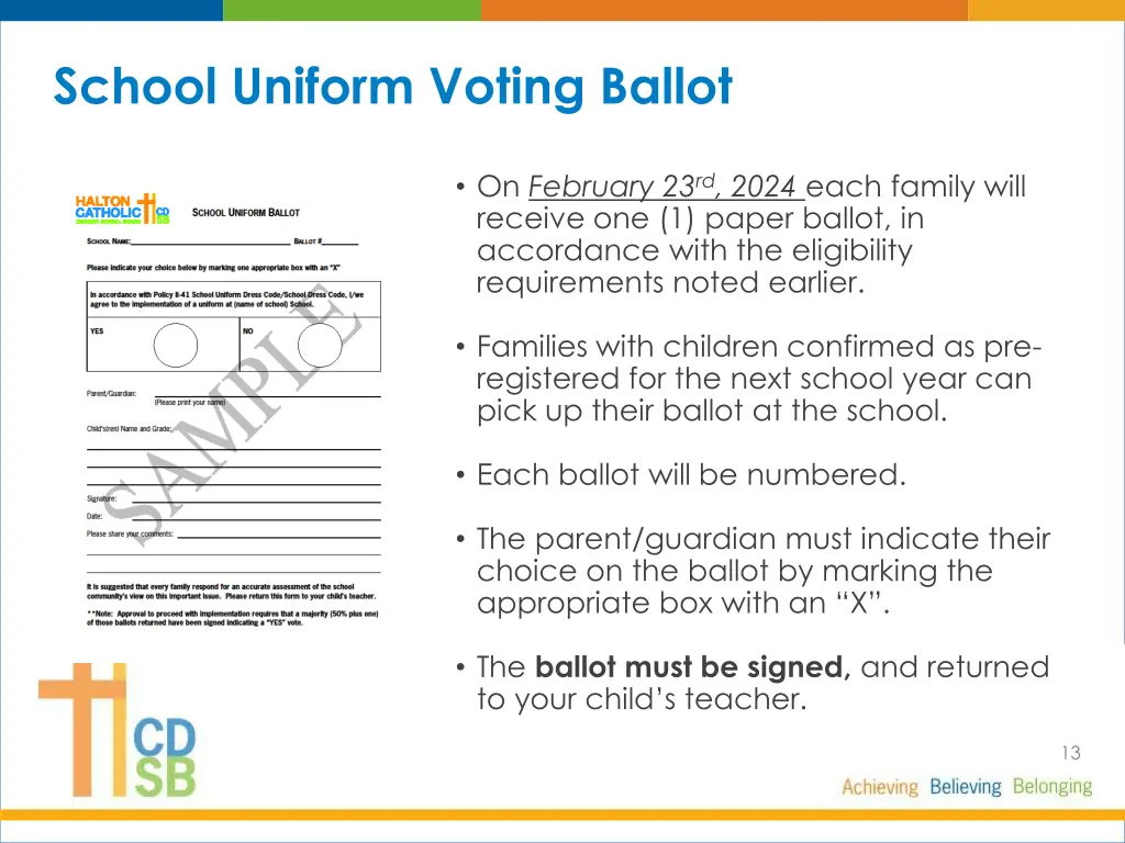 school uniform voting ballot