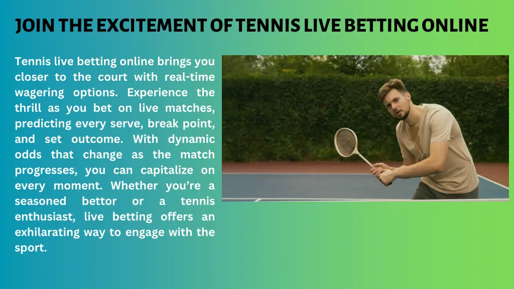 join the excitement of tennis live betting online