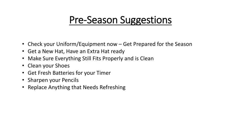 pre pre season suggestions season suggestions