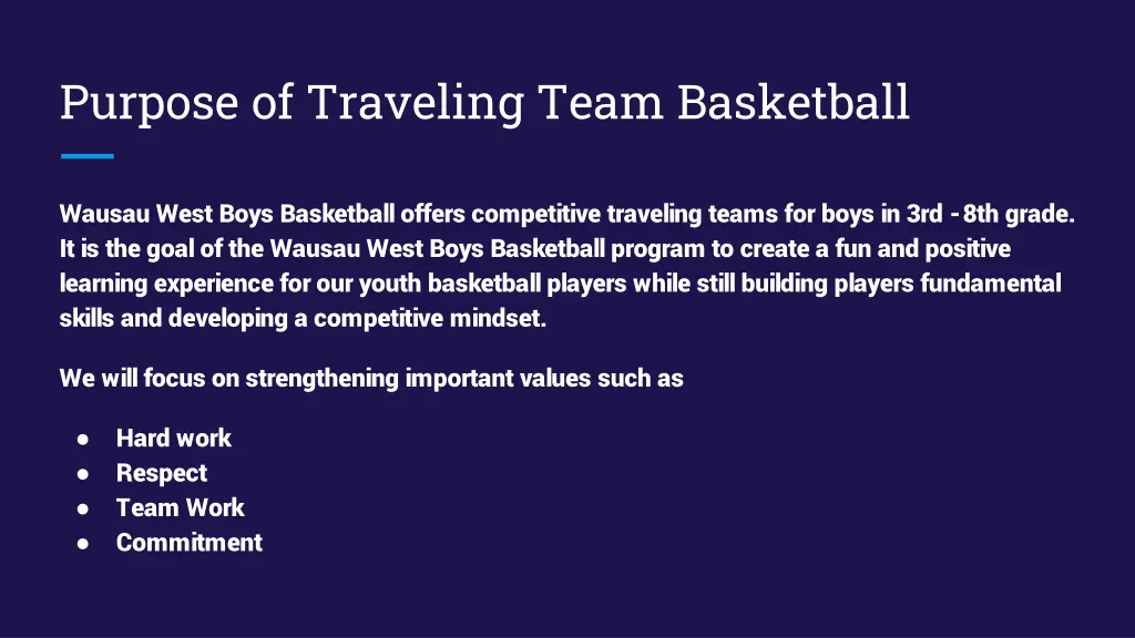 purpose of traveling team basketball