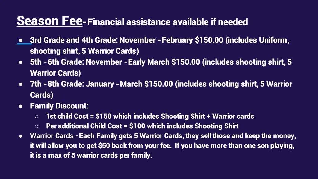 season fee financial assistance available