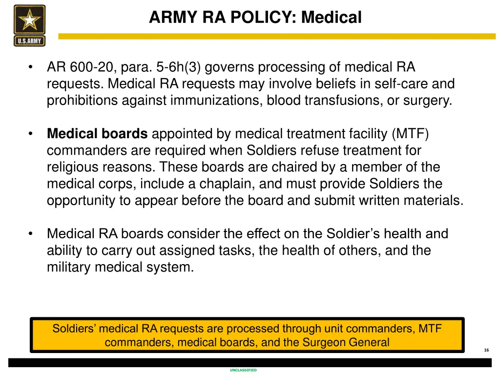 army ra policy medical