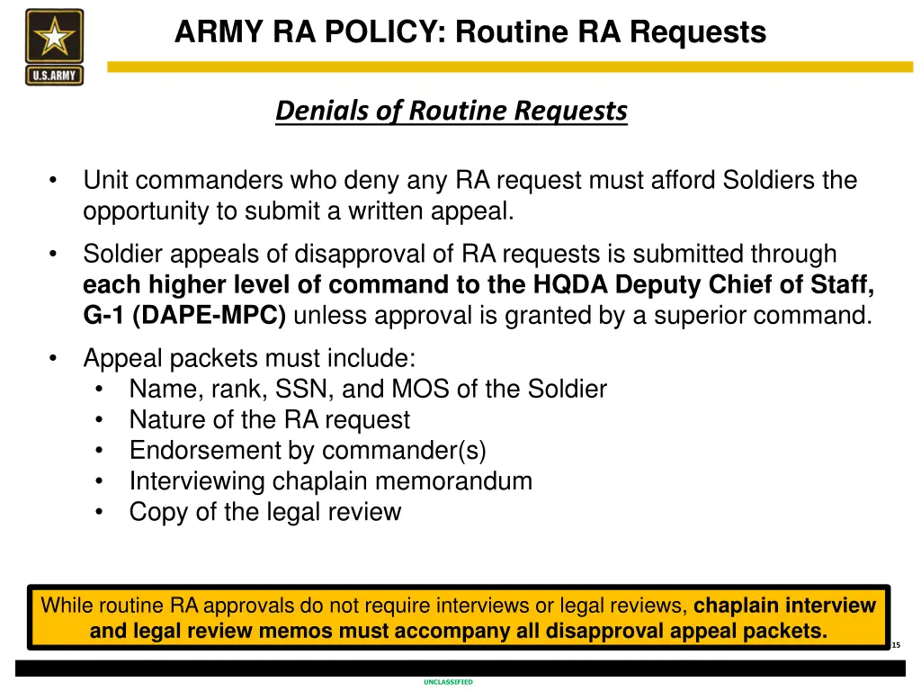 army ra policy routine ra requests 1