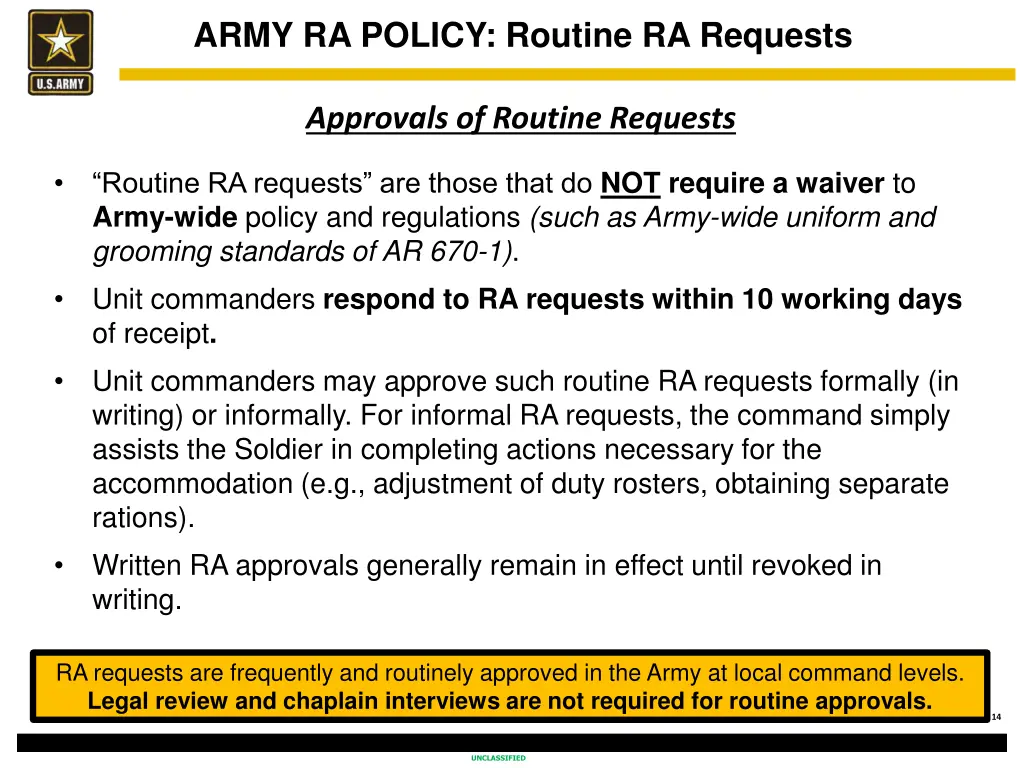 army ra policy routine ra requests