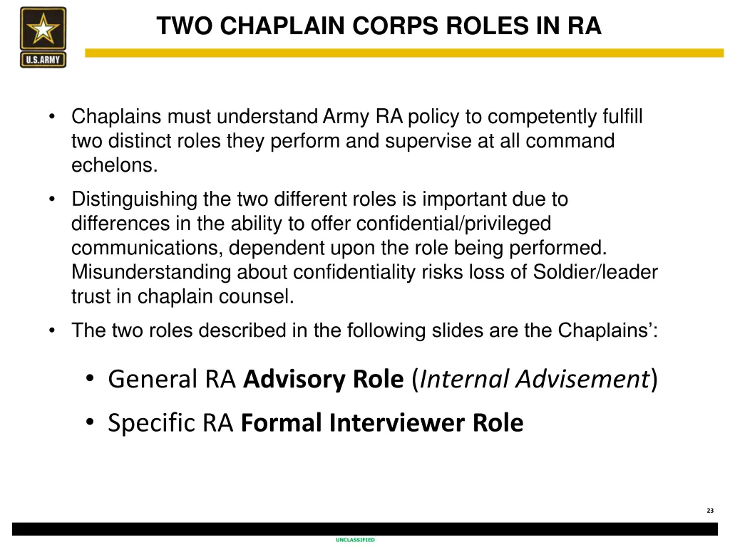 two chaplain corps roles in ra