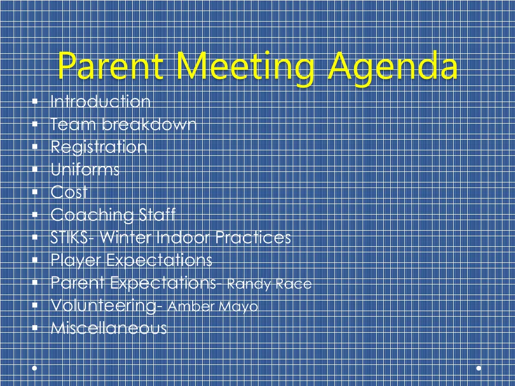 parent meeting agenda introduction team breakdown