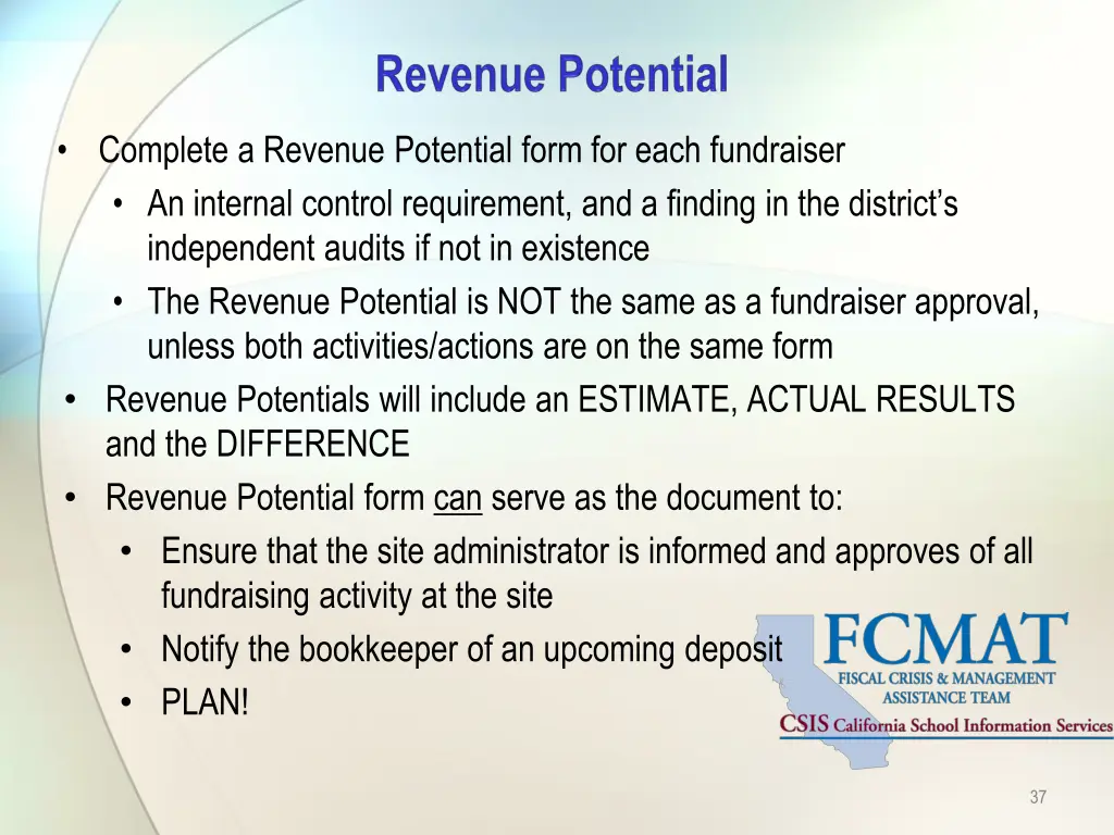 complete a revenue potential form for each