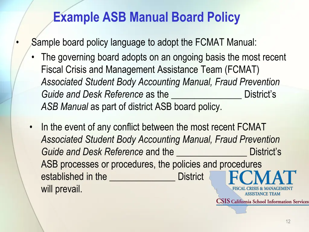 example asb manual board policy