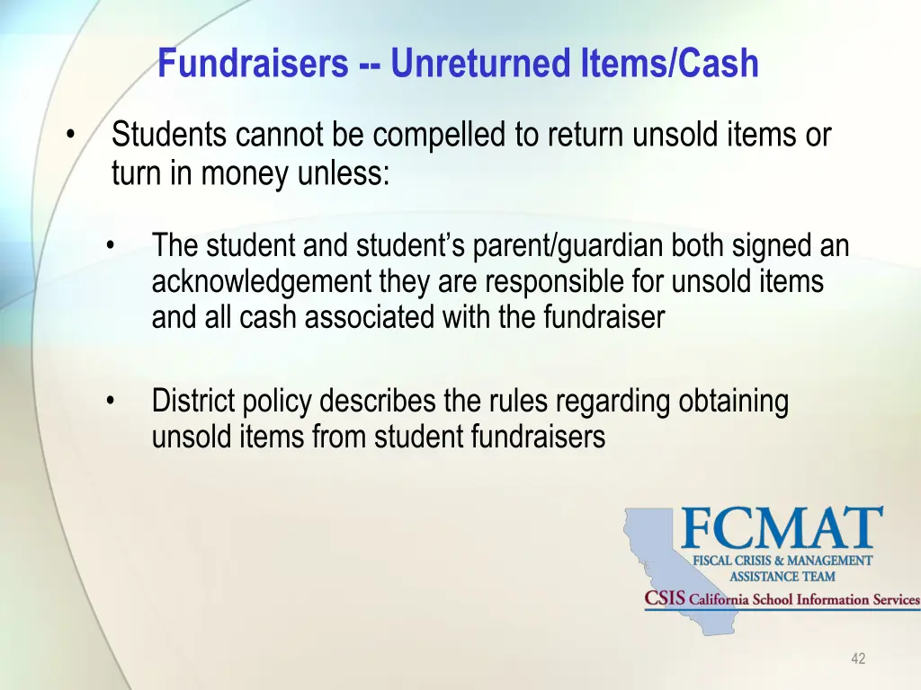 fundraisers unreturned items cash