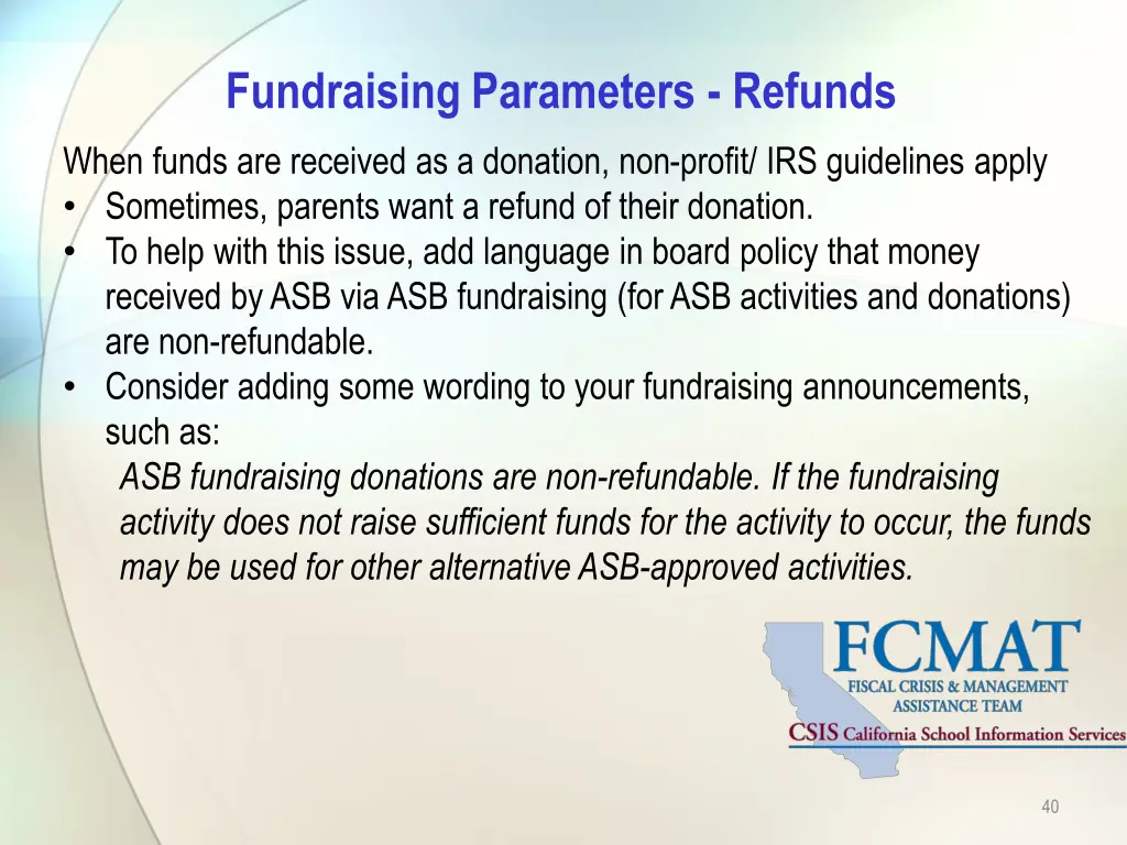 fundraising parameters refunds