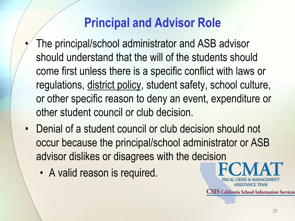 principal and advisor role