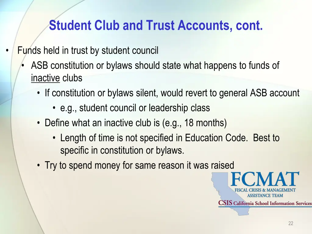 student club and trust accounts cont