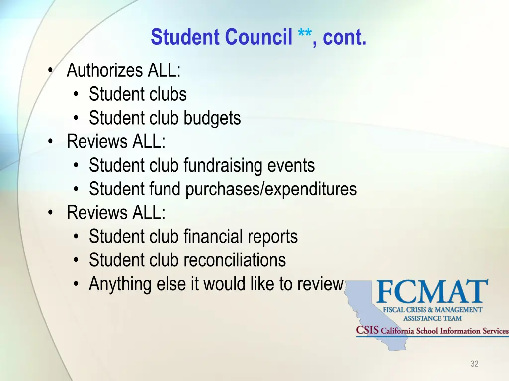 student council cont authorizes all student clubs