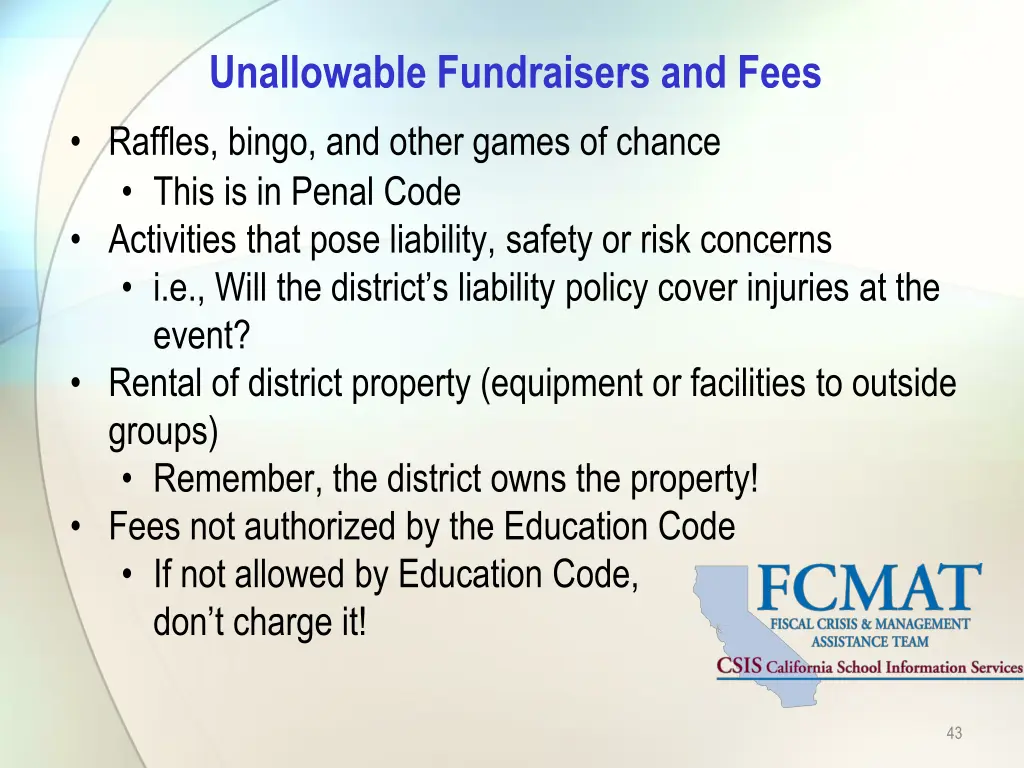 unallowable fundraisers and fees