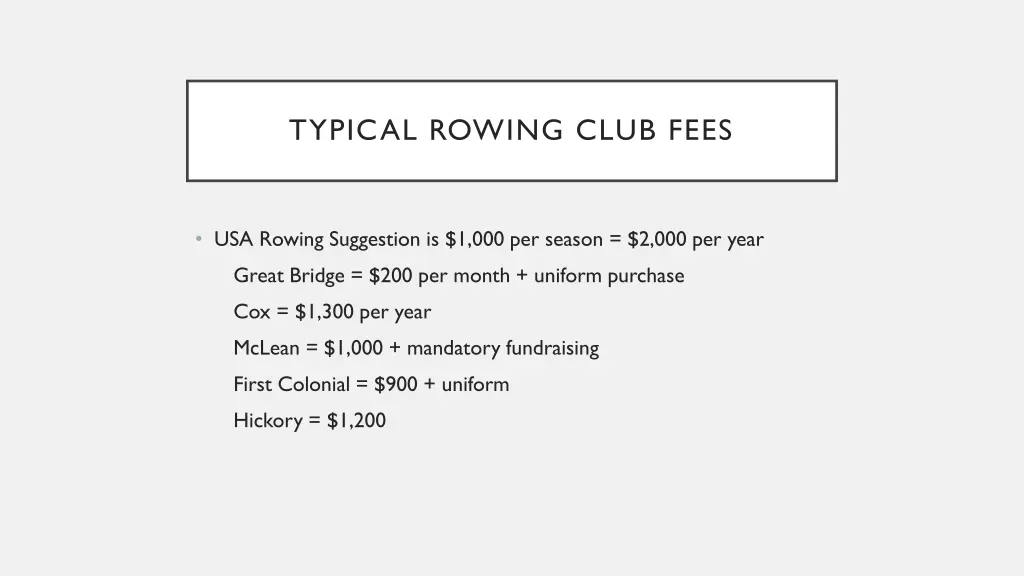 typical rowing club fees