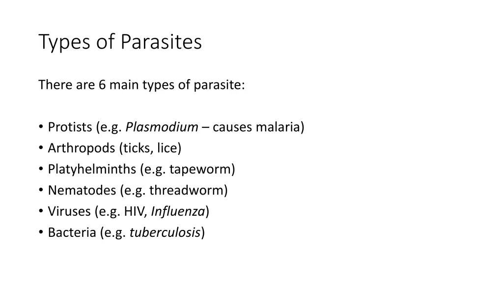 types of parasites