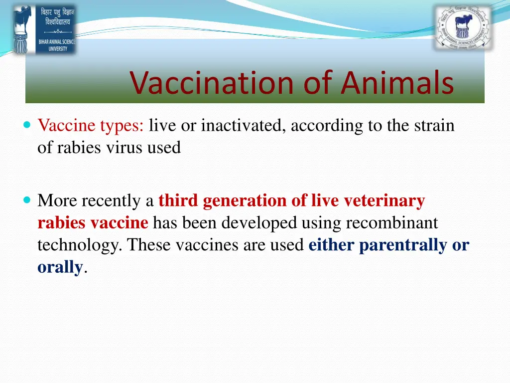 vaccination of animals