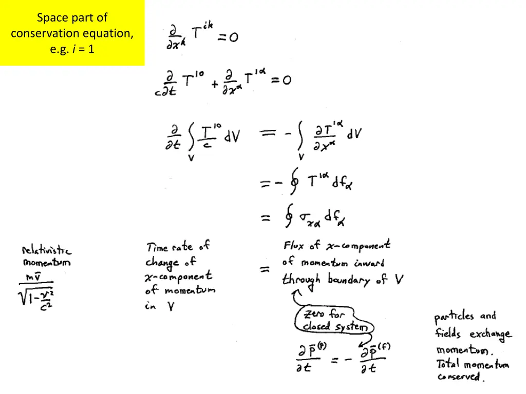 space part of conservation equation e g i 1