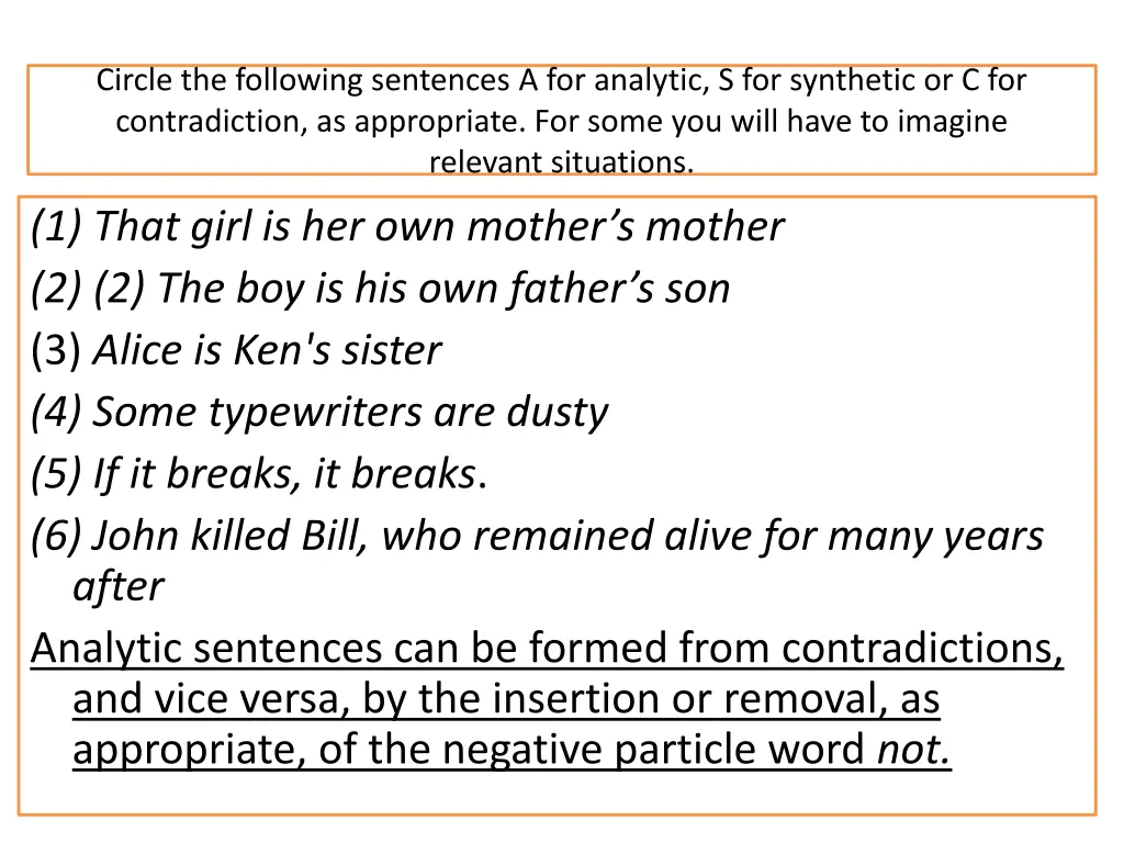 circle the following sentences a for analytic