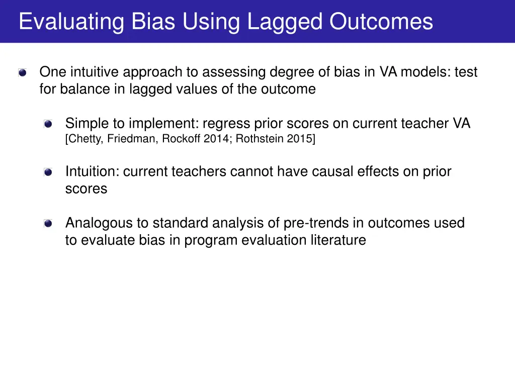 evaluating bias using lagged outcomes