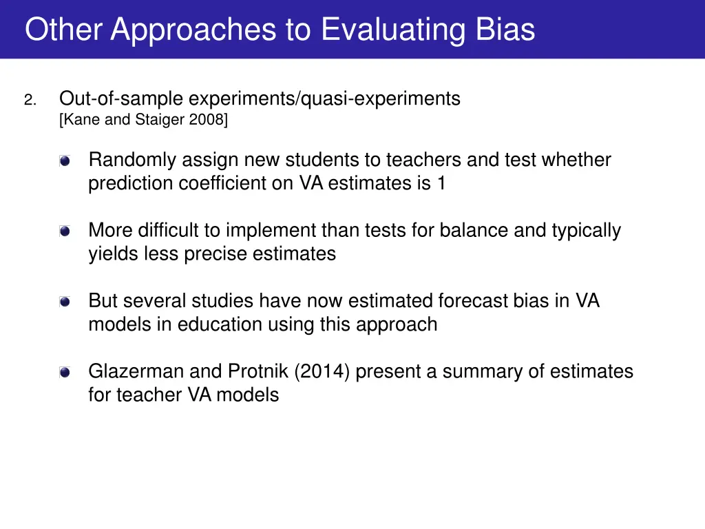 other approaches to evaluating bias 2