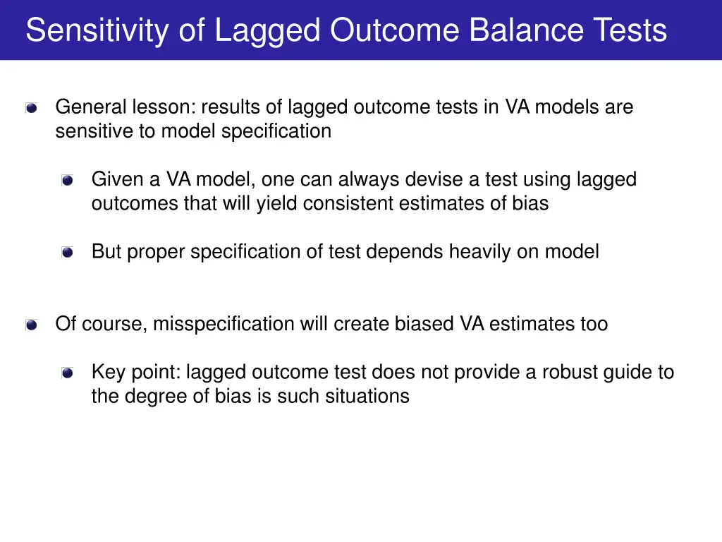 sensitivity of lagged outcome balance tests