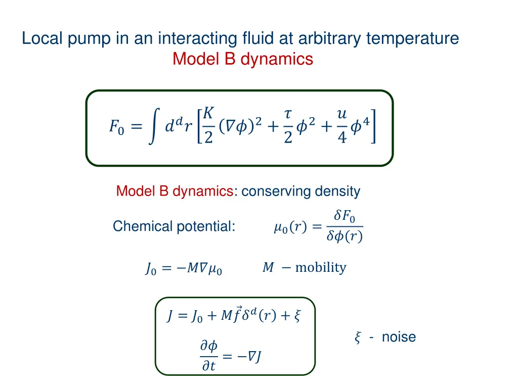 local pump in an interacting fluid at arbitrary