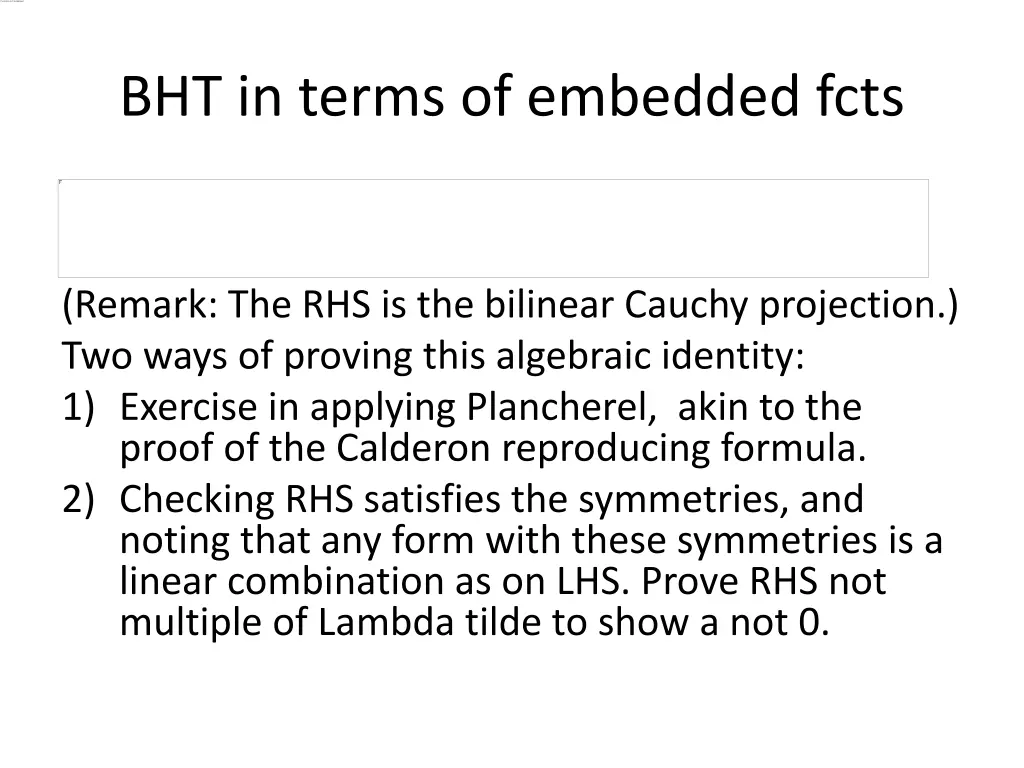 bht in terms of embedded fcts