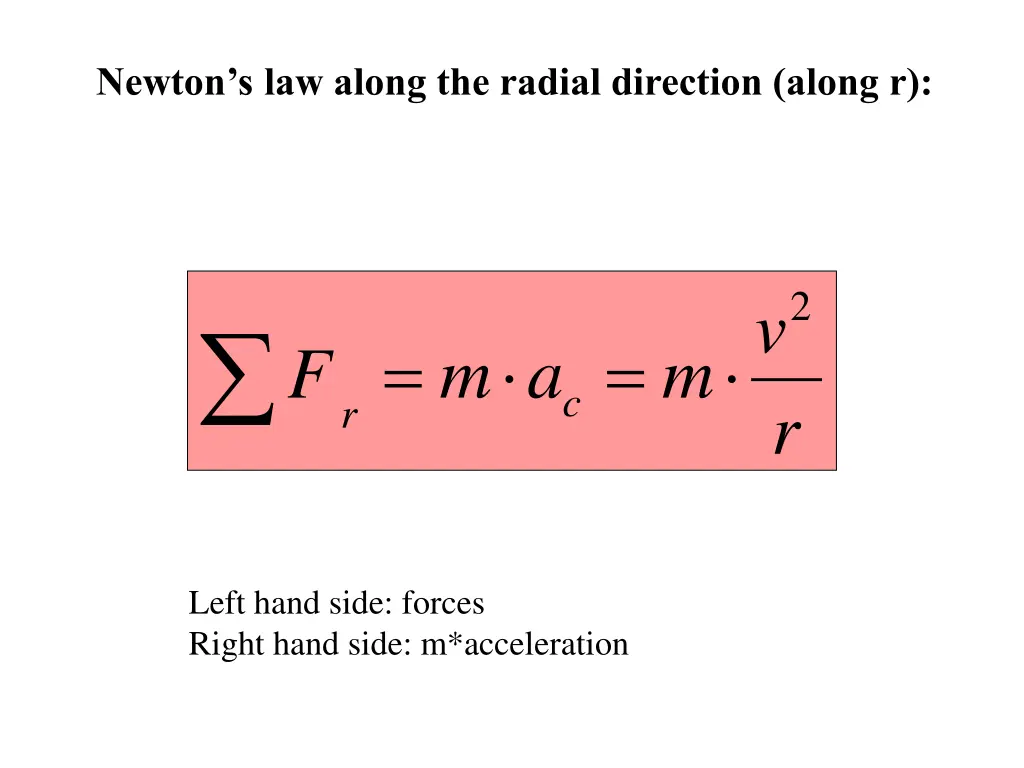 newton s law along the radial direction along r