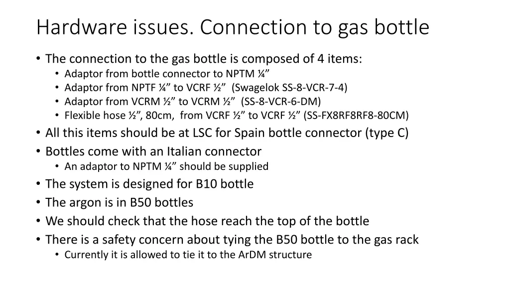 hardware issues connection to gas bottle