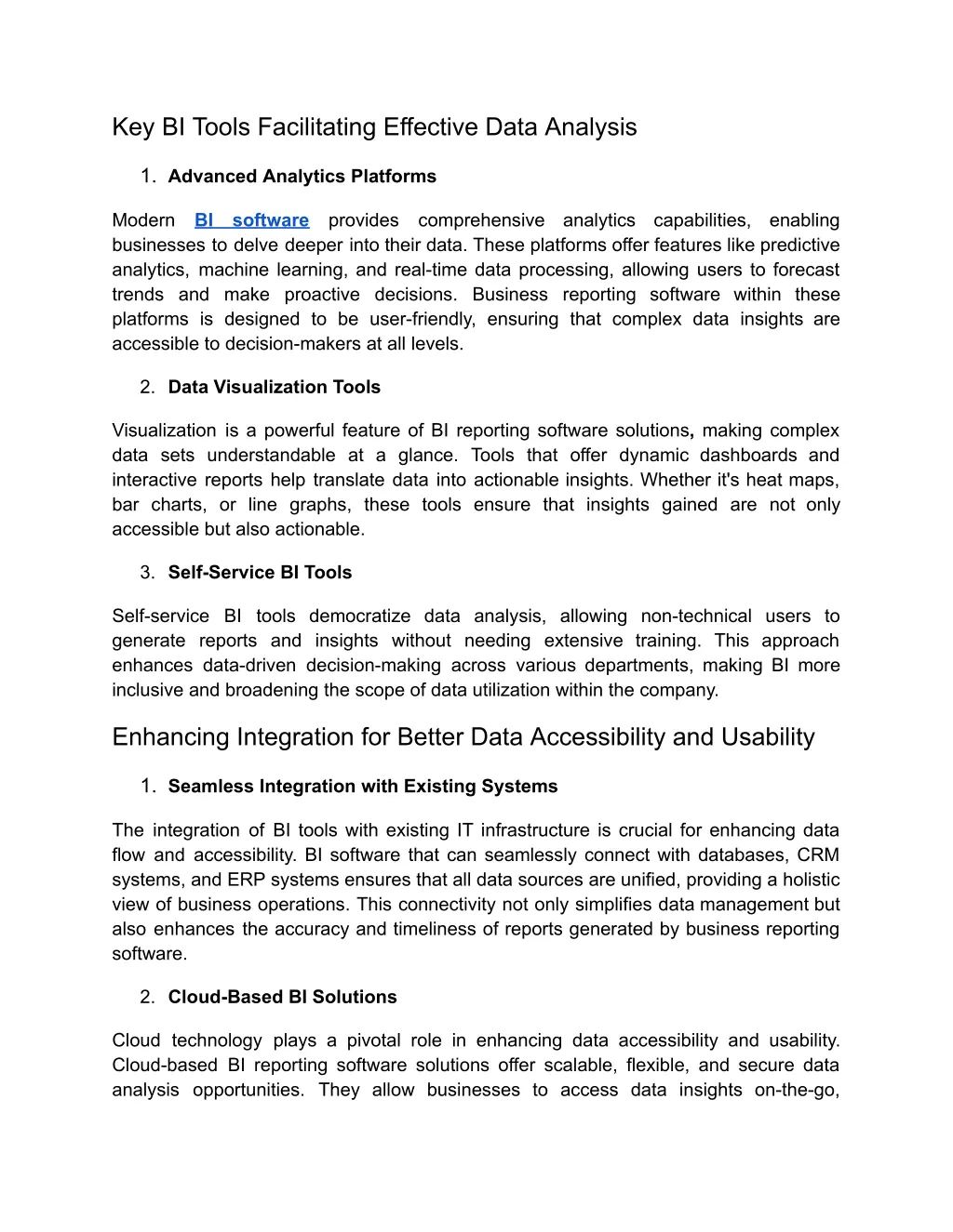 key bi tools facilitating effective data analysis