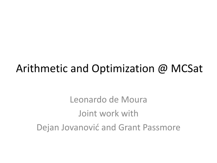 arithmetic and optimization @ mcsat