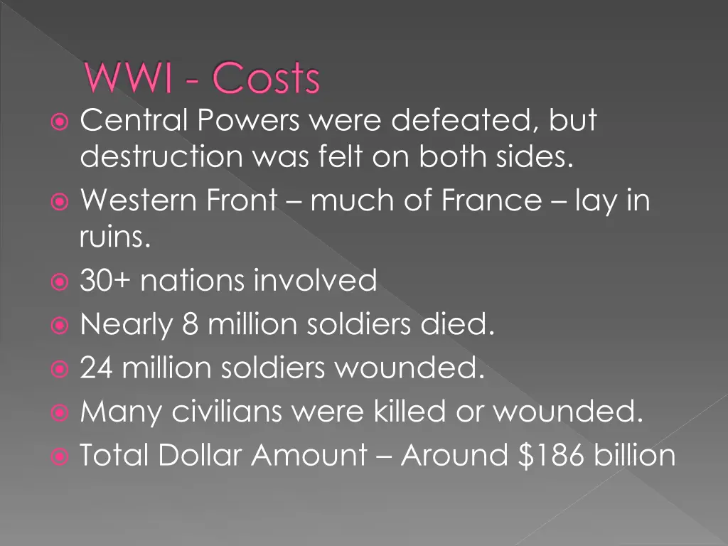 wwi costs central powers were defeated