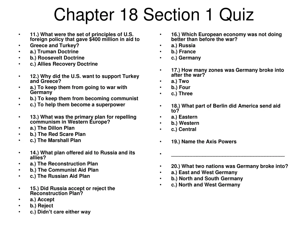 chapter 18 section 1 quiz