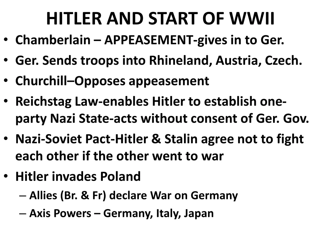 hitler and start of wwii chamberlain appeasement