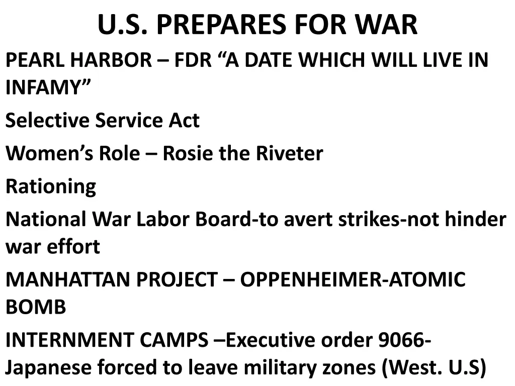 u s prepares for war pearl harbor fdr a date