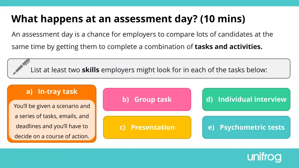 what happens at an assessment day 10 mins