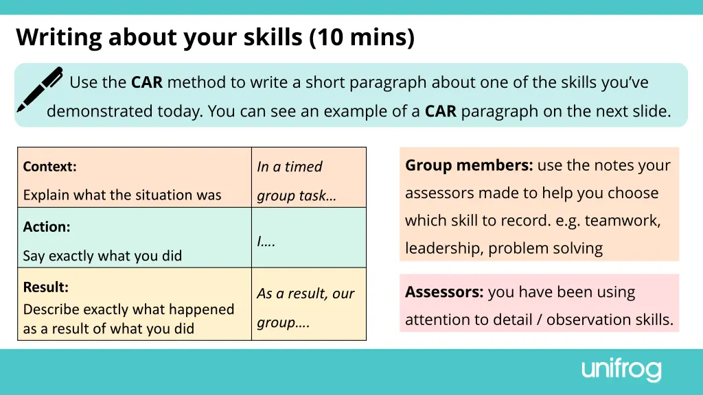 writing about your skills 10 mins