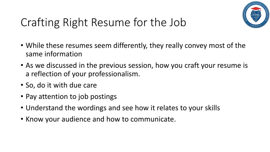 crafting right resume for the job