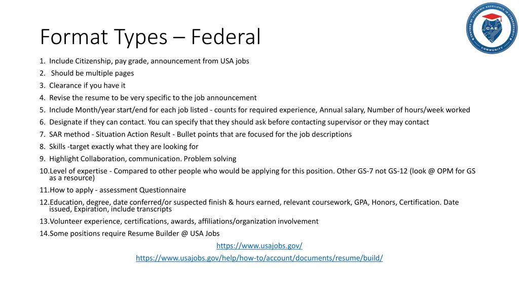 format types federal