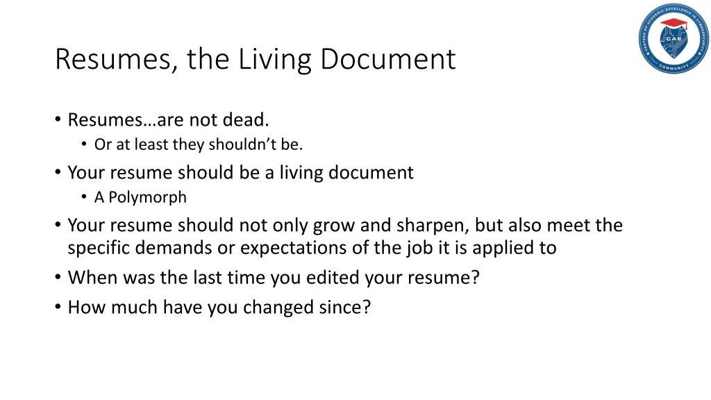 resumes the living document