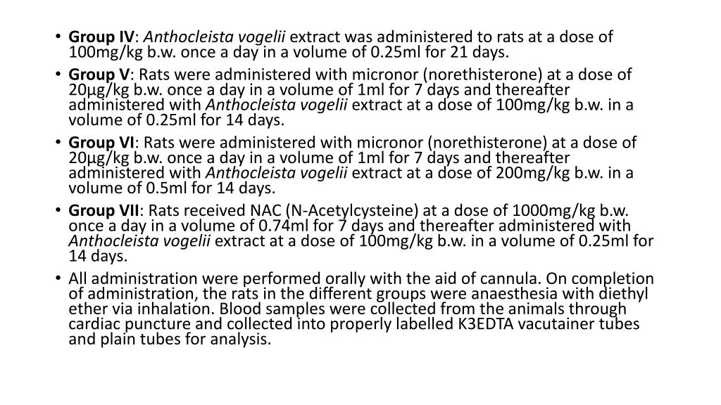 group iv anthocleista vogelii extract