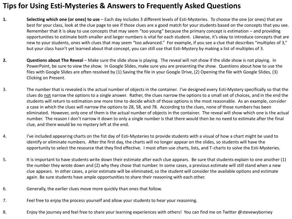 tips for using esti mysteries answers