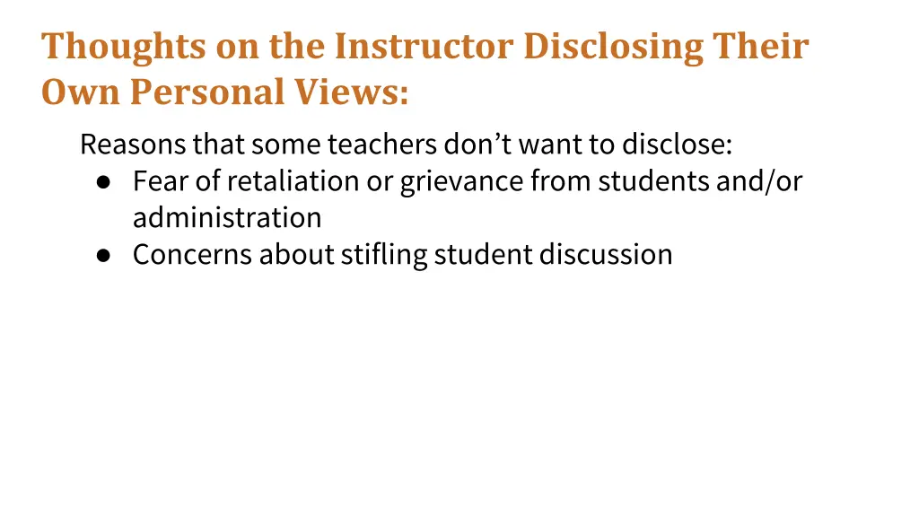 thoughts on the instructor disclosing their