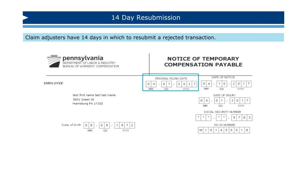 14 day resubmission