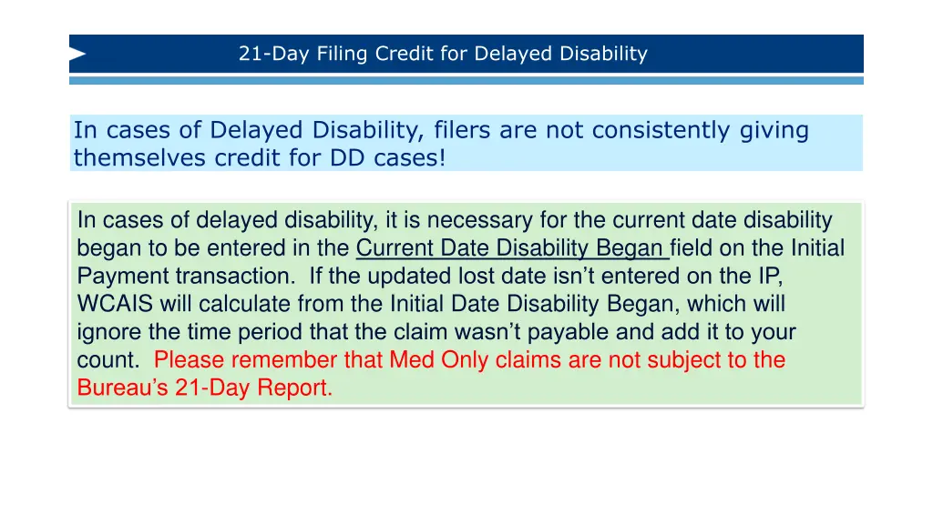 21 day filing credit for delayed disability