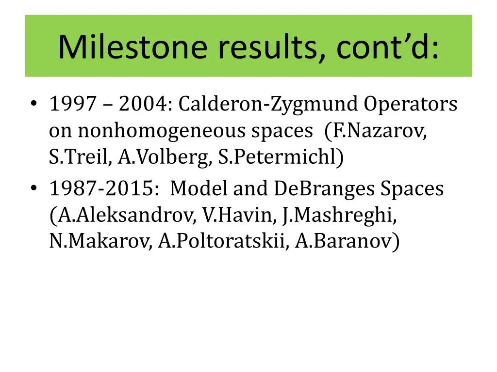 milestone results cont d