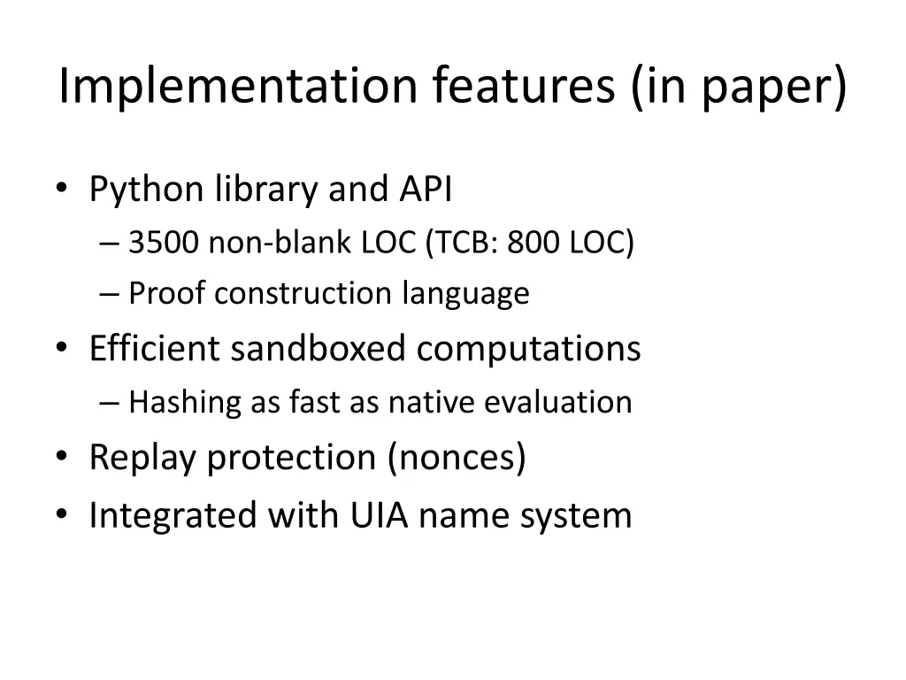 implementation features in paper